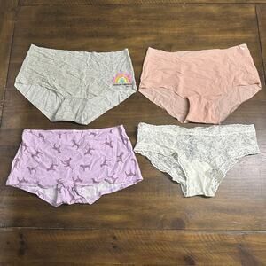 Victoria’s Secret PINK Panty Lot 4 NWOT Large Boyshort Lace No Show Logo
